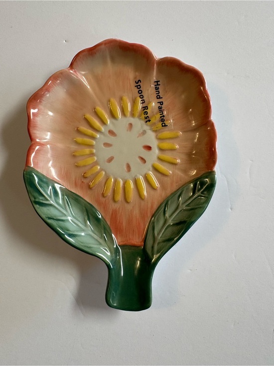 Kohl's Other - Unbranded Hand Painted Spoon Rest Flower Dish - Green, Yellow, Peach
